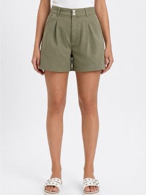 Jachs Girlfriend High Waist Pleated Shorts Size 4 Olive Green NWT Lyocell Blend